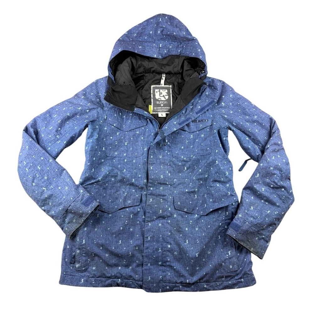 Burton The White Collection Jacket Men L Blue Hooded Skulls Palm Trees Outdoor